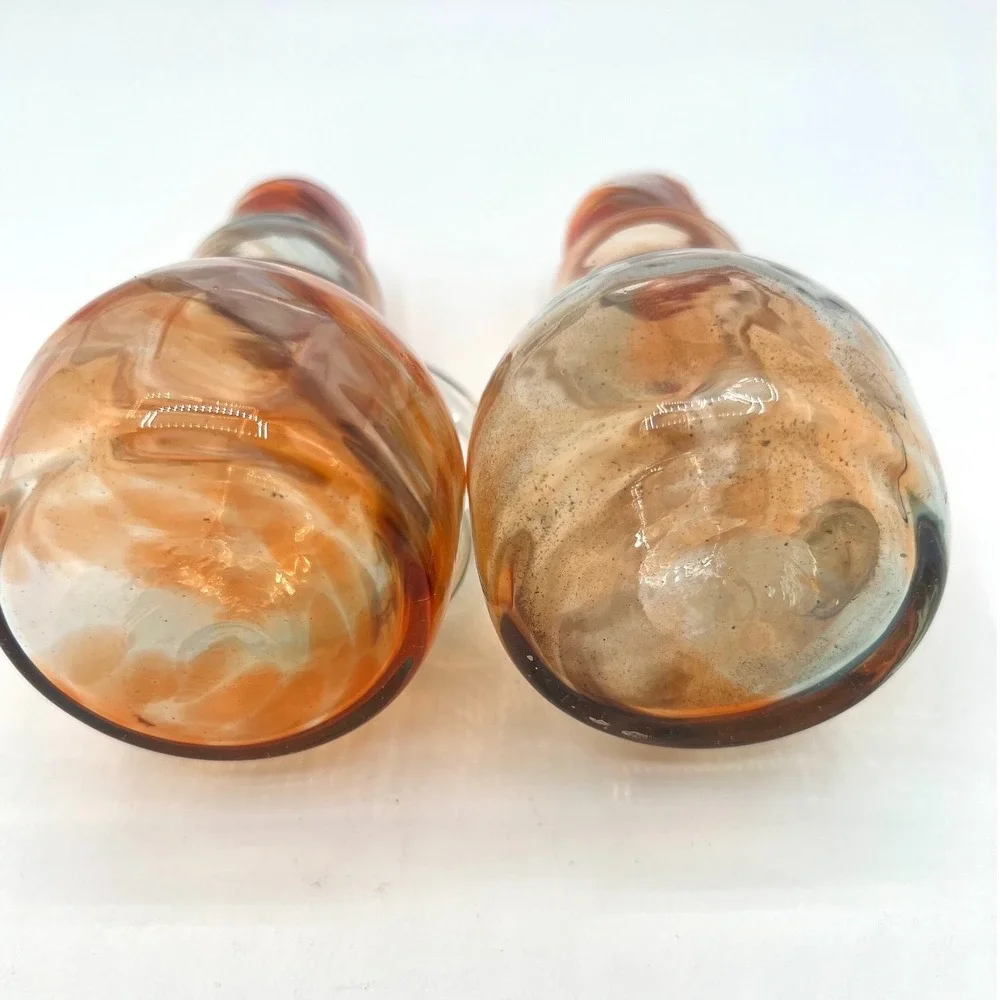 Hand Blown Art Glass Cruet with Applied Handle,‎ Swirl Design, Set of 2